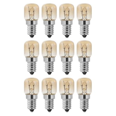 12 stk. E14 15W 300°C Resistente Ovnpærer, Klar Glas Varmebestandig Lampe Udskiftning til Ovne