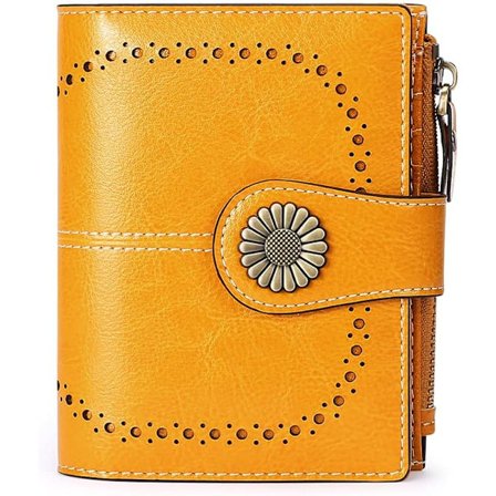 (Gul) Dam Läder Bifold Plånbok med ID-fönster