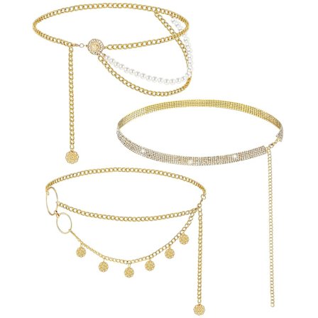 3 kpl Vatsa- ja Vyötäröketjut, Monikerroksiset Metalliset Vyötäröketjut, Kesärantaketjut Naisille ja Tytöille