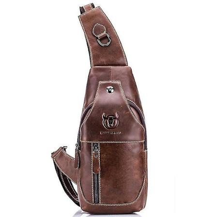 Bull Captain 019 Retro Herre Lær Crossbody Skuldertaske Første-lags Kuhu Brysttaske - Farge: Kastanjebrun