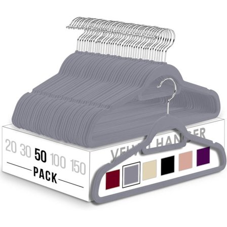 50 samettipuvun henkarin pakkaus solmiopidikkeellä - Kestävät liukumattomat premium-henkarit aikuisten vaatteille - 360 astetta kääntyvä koukku, 