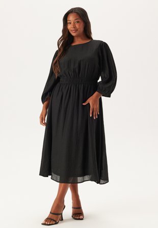 Happy Holly - Balloon Sleeve Structured Midi Dress - Black - Kläder - - Bubbleroom