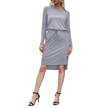 Elegant Kvinnor Med Dragsko Med Snörning Vestidos Mjuk Rund Hals Lös