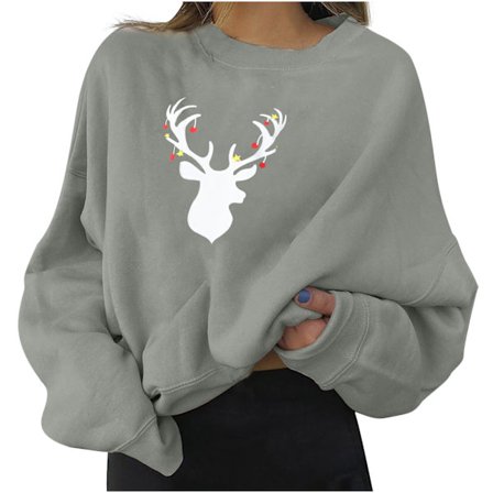 Ladie Casual Christmas Elk Print Pullover Langærmet Sweatshirt