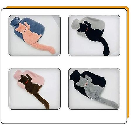 Varmtvannsflaske med mykt plysjtrekk 1L Lang Hale Katt