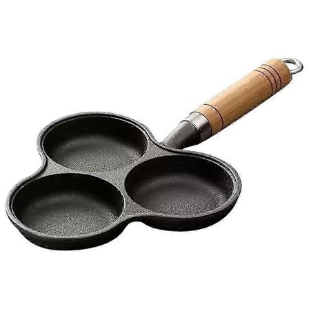 3-Hulls Stekepanne i Støpejern, Non-Stick, Omelettpanne, Frokostpanne, Grillpanne, Eggpanne, Pannekakepanne