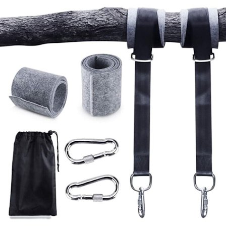 Gungfeste, hengekøyefeste, festesett for hengestol med maks 200 kg i rivebestandig polyester med 2 beskyttende puter for skulder og