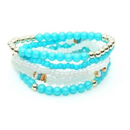 5 st Armband / Pärlarmband i Olika Färger - Turkos, Vit & Guld