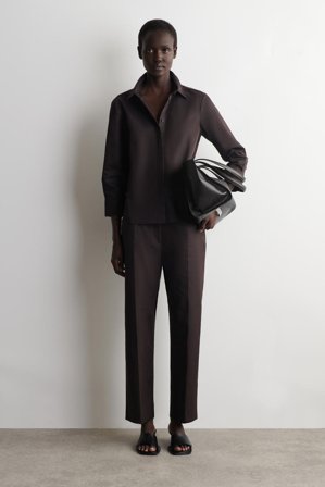 COS Women's Embroidered Cotton Trousers in Brown