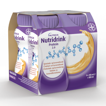 Nutridrink Protein 2.0 Næringsdrikk, Sjokolade og karamell, 4x200 ml