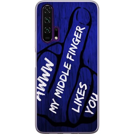 Kompatibelt Mobildeksel til Honor 20 Pro Mørk typografisk illustrasjon med hjerteform og budskap om vennskap mot dyp blå tretekstur