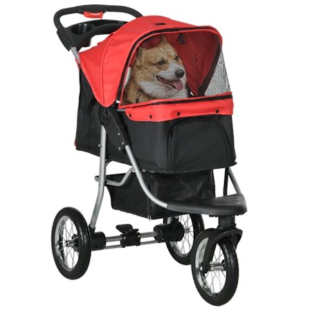 Dog Cart Dog Buggy Cat Buggy Lemmikkirattaat 3 Pyörällä Taitettava Koirankissa Oxford Red + Black 109,5 X 54,5 X 106,5 Cm