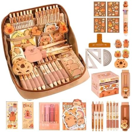 Capybara Gel Penna & Klistermärke Set - Stor Kapacitet för Skola & Barn - Kompatibel med (Märke)[JUN]