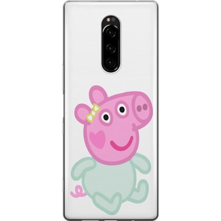 Yhteensopiva Puhelinkuori Sony Xperia 1 Peppa Pig vauvahahmo pastelliväreissä, suloinen piirretty lasten kuvitus pehmeällä minimalistisella tyylil