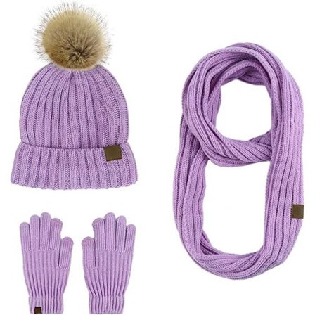 Vinter Voksen Vinter Varm Strikket Halstørklæde Hue og Handsker 3 i 1 Sæt Touch Screen Handsker Strikket Sæt Navy (lilla)