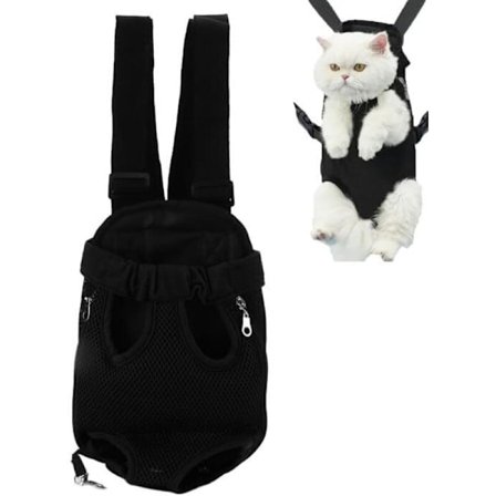 Hengittävä verkkokankainen kissan kantoreppu säädettävällä hihnalla ulkoiluun, metromatkoille, S-koko, musta, handsfree, ei rasita hartioita