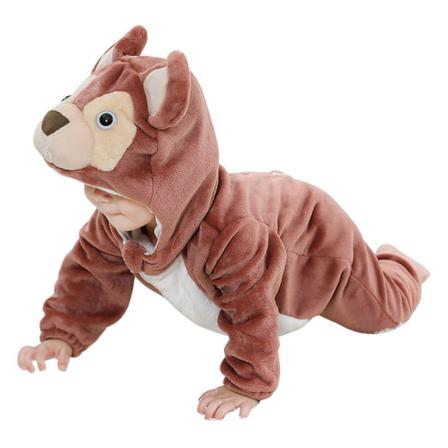 Baby Söt Långärmad Hooded Jumpsuit Animal Print Fleece Romper