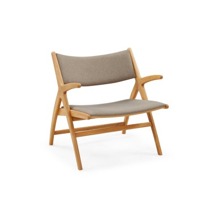 Roots Sessel, Stoff in Natur Eiche, eleganter Loungesessel, leichtes Design für Wohnzimmer und Büro, hochwertige Verarbeitung, Breite 70cm.