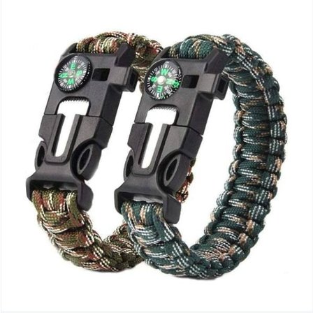 IC Armbånd med tændere, kompas, fløjte og faldskærmsclips, velegnet til vandreture, camping, nødsituationer eller andre udendørsaktiviteter