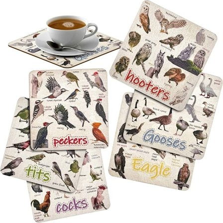 Sæt med 6 Bird Pun Coasters Sjove Coasters til drinks AKRYL