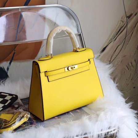 Handgjord Lyxig Dam Axelväska i Citrongult, Medium Storlek 25x10x19 Citrongul Medium storlek: 25*10*19