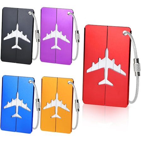 5-pack bagageetiketter i aluminium med stålögla - Vattentät ID[JSR]