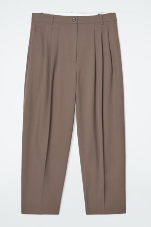 COS Pleated Barrel-Leg Wool Trousers in Brown - Women