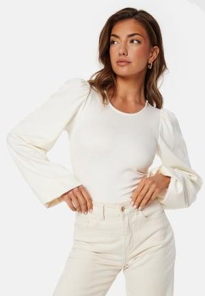 Bubbleroom - Balloon Sleeve Top XS - White - Långärmade toppar - Dam
