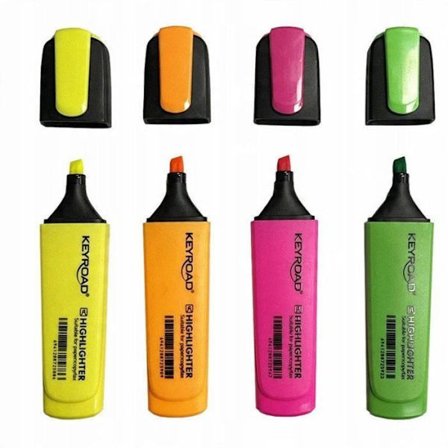 Marker - Keyroad markerpenna fluorescent, 1-5 mm, 4 delar, fodral, assorterade färger