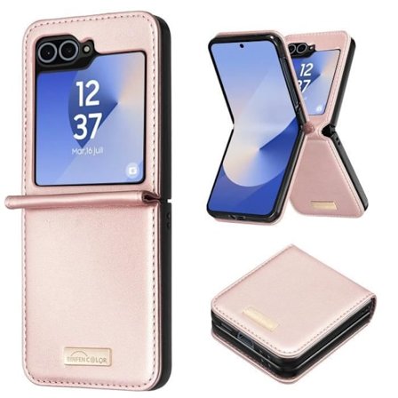 Fodral till Samsung Galaxy Z Flip 6 - AVIZAR - Vegansk läderbaksida hård inredning - Rosa - Modern