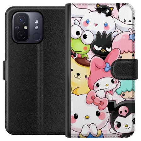 Yhteensopiva Lompakkokotelo Xiaomi Redmi 12C Tiheä kuvio suloisia hahmoja, joilla on suuret silmät eri väreissä ja ilmeissä LABUBU-tekstillä