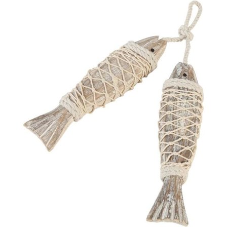 2 stk. tre fiskedekorasjon, tre fisk veggkunst for oppheng