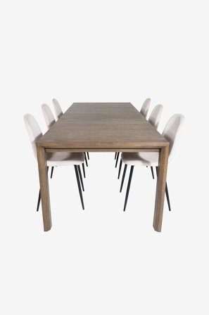Venture Home - Spisegruppe Slider med 6 spisestoler Polar - Brun - Spisegrupper - Fra Homeroom