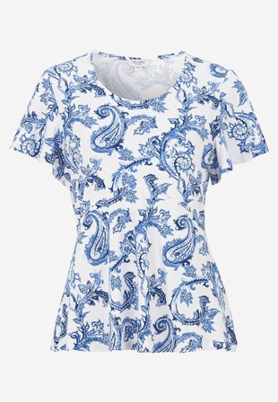Cellbes of Sweden - Mønstret jerseytop i blå / paisley til damer i størrelse 50/52