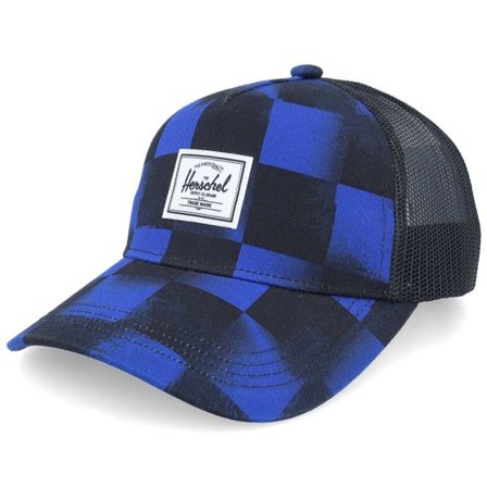 Herschel - Blå trucker Keps - Kids Whaler Mesh Stencil Checker/Sodalite Blue Trucker @ Hatstore
