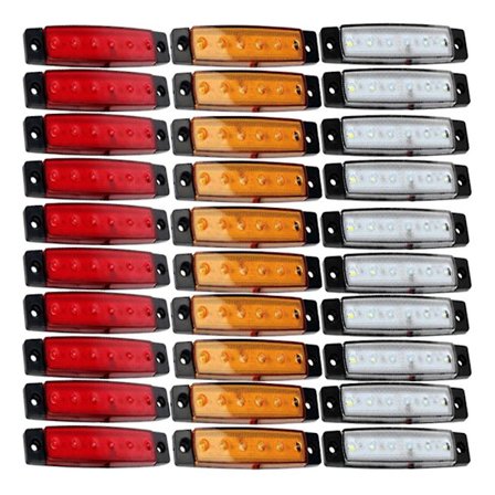 10x Amber + 10x Röd + 10x Vit 12V 6 LED Sidomarkörindikatorlampor Bil Lastbil Trailer