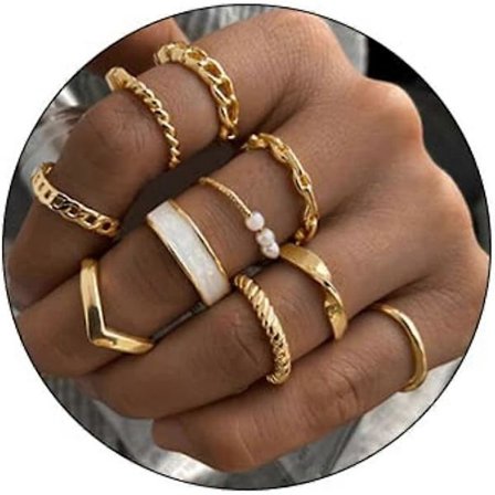 Knuckle Ring Set i Guld, Stapelbara Fingerringar, Pärla, Midi Storlek, Knuckle Ring Set för Kvinnor och Flickor, 10 Stycken