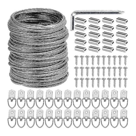 100 stk. Bildeopphengswire-sett, 30 meter kraftig wire for bildeoppheng for fotoramme A