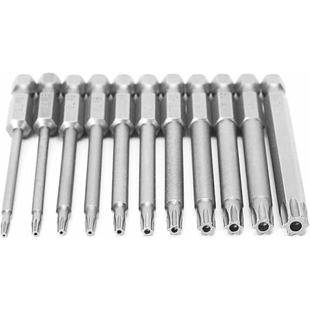 11 kpl 75 mm T6-T40 S2 teräksestä valmistettu magneettinen Torx-turvatalttapää 6,35 mm (1/4) kuusiovarrella