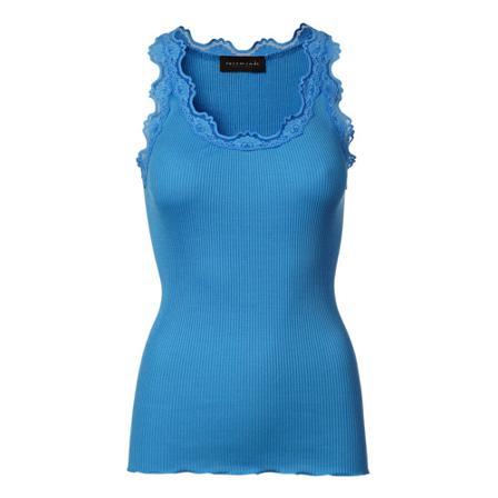 Rosemunde Silk Top Regular w/Vintage Lace Blå, Dame