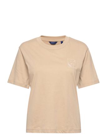 D2. Tonal Emb Quadrat T-Shirt T-shirt Top Beige GANT