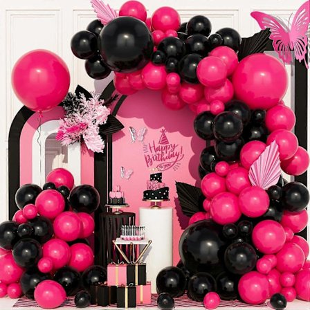 Svarta Ballonger - Rosa Ballongbåge Kit, 111 st Rosa och Svarta Ballonger Latex Ballonggirlang Båge för Flickor Kvinnor Prinsessa Födelsedag Bröllop[D