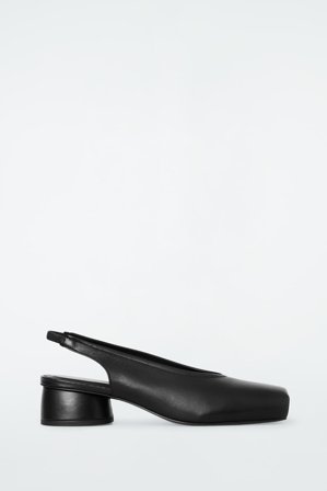 COS Women's Square-Toe Leather Heeled Ballet Pumps in Black