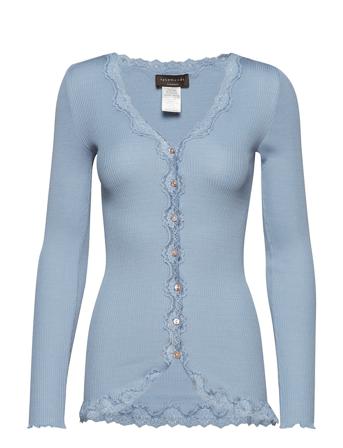 Silk Cardigan W/ Lace Neuletakki Sininen Rosemunde