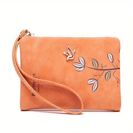 Stilfuld Dame Kort Pung med Håndledsrem Beige Blomstret