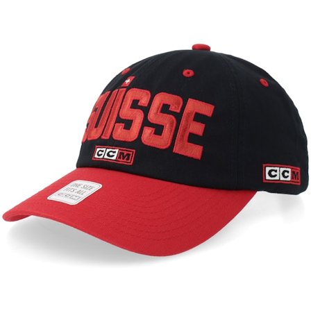 CCM - Zwart unconstructed Cap - Switzerland Flag Team Baseball Cap Black/Red Dad Cap @ Hatstore