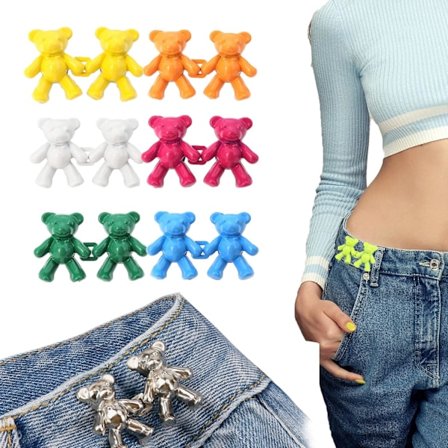 6 stk. Søde Bjørn Taljeknapper uden Syning, Let Justerbar Taljeknap til Bukser, Nederdele, Jeans, Hurtigt og Simpelt Taljebåndsjusteringsværktøj