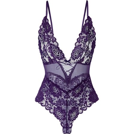 EXY Dame Lingeri Sexy Blonderet Teddy Bodysuits Fræk Perspektiv Justerbare Stropper Pyjamas Lilla 4X-Large