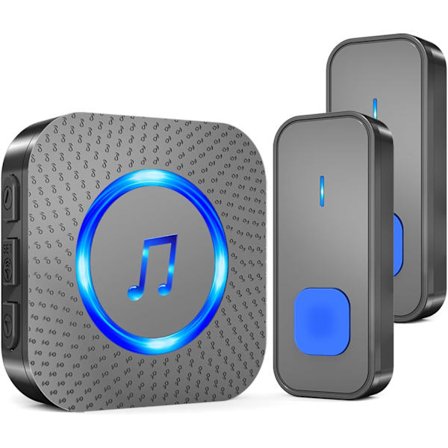 Wireless Doorbell Outdoor Door Bell Waterproof 300M Two Buttons Transmitter with One Plug-in Receiver, Blue LED Indicator