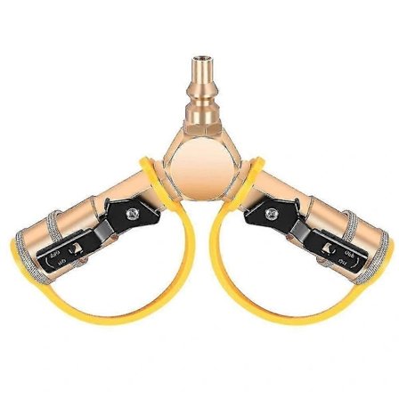 1/4 tomme RV Propan Hurtigkobling Y-splitter Adapter med Afspærringsventil Fuldstrømsstik 2-vejs LP Gas